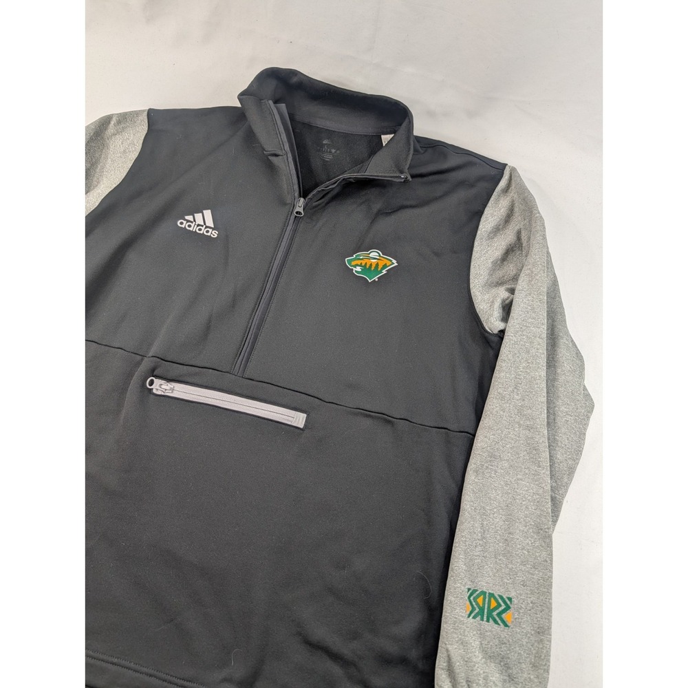 Minnesota Wild adidas Jacket Half Zip Warm Anorak Style Pullover Gray Black Larg